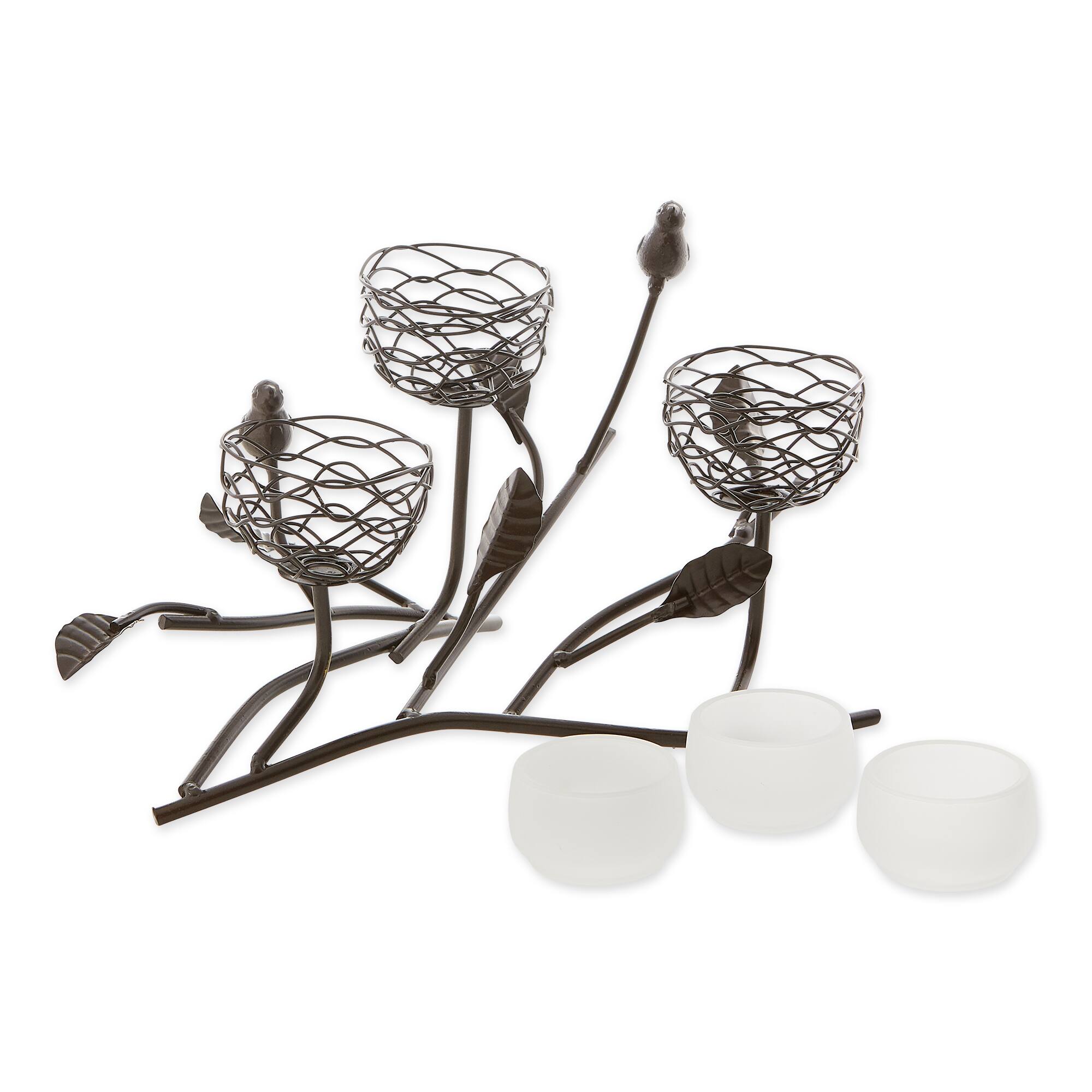 11" Triple Tealight Birdies Candle Holder